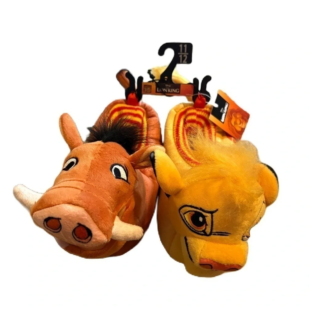 Disney Lion King Plush 3D Slippers NEW 9/10 11/12 Simba Pumba Kids
